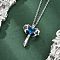 Brass Cubic Zirconia Wing Cross Pendant Necklaces for Women, Blue, 15.83 inch(40.2cm)