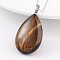 Teardrop Platinum Tone Brass Tiger Eye Pendants, 41~43x23~25x11~13mm, Hole: 5mm
