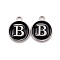 Platinum Plated Alloy Charms, Cadmium Free & Lead Free, with Enamel, Enamelled Sequins, Flat Round with Letter, Letter.B, 14x12x2mm, Hole: 1.5mm