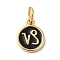 Real 18K Gold Plated Brass Enamel Charms, with Jump Ring, Long-Lasting Plated, Lead Free & Cadmium Free, Flat Round with Capricorn Charms, Black, 10x8x1mm, Hole: 4mm