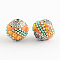 Handmade Indonesia Beads, with Light Topaz Rhinestones and Alloy Cores, Round, Antique Silver, Dark Orange, 14~16x14~16mm, Hole: 1.5mm