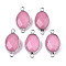 Natural White Jade Links/Connectors, Platinum Tone Brass Edge, Faceted Oval, Medium Orchid, 27.5x14~15x6mm, Hole: 2mm
