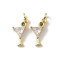 Brass Pave Cubic Zirconia Pendants, Drink Charms, with Jump Ring, Rack Plating, Long-Lasting Plated, Cadmium Free & Lead Free, Real 18K Gold Plated, Clear, 15x7.5x3mm, Hole: 3mm