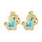 Brass Micro Pave Cubic Zirconia Pendants, Cadmium Free & Lead Free, with Synthetic Opal and Jump Ring, Horse, Real 18K Gold Plated, 20.5x17x3.5mm, Hole: 3.5mm
