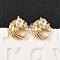 Brass Micro Pave Clear Cubic Zirconia Moon Stud Earrings, with 316 Surgical Stainless Steel Pin, Nickel Free, Real 18K Gold Plated, 10x8mm