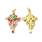Rack Plating Brass Micro Pave Clear Cubic Zirconia Pendants, with Jump Ring and Enamel, Lead Free & Cadmium Free, Cross with Grapes Charm, Camellia, 28x17.5x2mm, Hole: 3.5mm