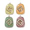 Alloy Rhinestone Pendants, with Epoxy Resin, Trapezoid with Letter, Light Gold, Crystal, Mixed Color, 29x21.5x4~5mm, Hole: 1.5mm