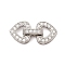 Brass Micro Pave Clear Cubic Zirconia Fold Over Clasps, Cadmium Free & Nickel Free & Lead Free, Heart, Platinum, 20.5x9.5x3.5~4.5mm, Hole: 2.5x0.8mm
