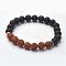 Natural Lava Rock Stretch Bracelets, with Bodhi and Alloy Beads, Round, 2-1/8 inch(55mm)