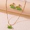 Cherry 304 Stainless Steel Glass Pendant Necklaces & Stud Dangle Earrings Sets, Golden, Lime Green, 395mm
