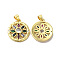 Rack Plating Brass Pave Cubic Zirconia Pendants, Lead Free & Cadmium Free, Real 18K Gold Plated, Long-Lasting Plated, Flat Round with Flower Pattern Charm, Colorful, 20.5x18x3.5mm, Hole: 4x3.5mm