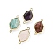 Natural Mixed Stone Faceted Connector Charms, Brass Hexagon Links, Golden, Rack Plating, 25x13x6.5mm, Hole: 1.6mm