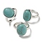 Synthetic Green Turquoise Oval Adjustable Rings, Lead Free & Cadmium Free, Silver Plated Brass Finger Rings for Women Men, Oval: 18x14mm, Inner Diameter: 18mm