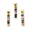 Rack Plating Real 18K Gold Plated Brass Pendants, with Cubic Zirconia, Long-Lasting Plated, Lead Free & Cadmium Free, Rectangle, Colorful, 15.5x3x2.5mm, Hole: 5x3.5mm
