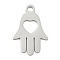 Non-Tarnish 304 Stainless Steel Pendants, Laser Cut, Hamsa Hand with Heart Charm, Stainless Steel Color, 25x16.5x1mm, Hole: 3mm