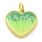 Brass Enamel Pendants, Cadmium Free & Lead Free, with Glitter and Jump Ring, Long-Lasting Plated, Real 18K Gold Plated, Heart Charms, Pale Green, 15x15x3mm, Hole: 3.5mm