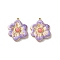 Dyed Natural White Jade Pendants, 304 Stainless Steel Enamel Flower Charms, Real 18K Gold Plated, PVD Vacuum Plating, Lilac, 26x21.5x3.5mm, Hole: 1.4mm