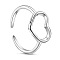 Simple Design Rhodium Plated 925 Sterling Silver Cuff Rings, Open Rings, with Hollow Heart, Platinum, Size 7, 17mm