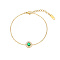 Rhombus Cubic Zirconia Link Bracelet, Golden Stainless Steels Cable Chains, Green, 6-1/4 inch(16cm)