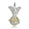 Silver Color Plated Brass Hollow Round Cage Pendants, with No Hole Spray Painted Brass Beads, Champagne Yellow, 43x31x20mm, Hole: 3x8mm