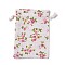 Burlap Packing Pouches, Drawstring Bags, Rectangle with Flower Pattern, Colorful, 14~14.4x10~10.2cm
