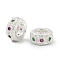 Brass Micro Pave Cubic Zirconia European Beads, Flat Round, Large Hole Beads, Rack Plating, Cadmium Free & Lead Free, Long-Lasting Plated, Silver, 8x3.5mm, Hole: 4.2mm