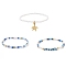 3Pcs 3 Style Glass Seed & ABS Plastic Pearl & Evil Eye Beaded Stretch Bracelets Set, Brass Starfish Charms Stackable Bracelets for Women, Mixed Color, Inner Diameter: 2 inch(5.2cm), 1Pc/style