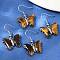 Natural Tiger Eye Brass Dangle Earrings, Rack Plating, Lead Free & Cadmium Free, Platinum, Butterfly, 31x20.5mm