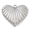 Anti-Tarnish 304 Stainless Steel Pendants, Heart Charm, Stainless Steel Color, 28.5x32x7.5mm, Hole: 3mm