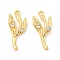 Brass Micro Pave Clear Cubic Zirconia Pendant, Leaf Charms, Cadmium Free & Nickel Free & Lead Free, Real 18K Gold Plated, 21x9x2mm, Hole: 1.5mm
