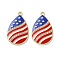 Independence Day Alloy Enamel Pendants, with Crystal Rhinestone, Golden, Teardrop, 33x20x3.5mm, Hole: 1.8mm