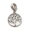 Tarnish Resistant 304 Stainless Steel European Dangle Charms, Large Hole Pendants, Flat Round with Tree of Life Pattern, Stainless Steel Color, 27mm, Pendant: 18x16x1.5mm, Hole: 4.5mm