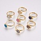 Druzy Resin Cuff Rings, Open Rings, with Brass Findings, Flat Round, Size 8, Golden, Mixed Color, 18mm
