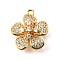 Brass Micro Pave Clear Cubic Zirconia Pendants, Flower Charms, Real 18K Gold Plated, 19x16x7.5mm, Hole: 1.5mm