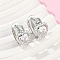 Brass Clear Cubic Zirconia Hoop Earrings, Heart, Platinum, 18x10.5x21mm