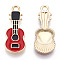 Eco-Friendly Zinc Alloy Pendants, with Enamel, Cadmium Free & Nickel Free & Lead Free, Guitar Shape, Light Gold, Red, 23x9x2mm, Hole: 2mm