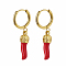 Stainless Steel Red Chili Hoop Earrings, Golden, 35x13mm