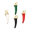 Rack Plating Brass Micro Pave Cubic Zirconia Pendants, with Enamel and Jump Rings, Long-Lasting Plated, Cadmium Free & Lead Free, Real 18K Gold Plated, Ivory Shape, Mixed Color, 19.5x6.5x3mm, Hole: 3mm, ring: 5x0.9mm