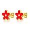 Stainless Steel Enamel Flower Stud Earrings, Red, Golden