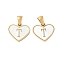 304 Stainless Steel Pave Natural White Shell Heart with Initial Slice Pendants, Ion Plating(IP), Golden, Letter T, 14x16x2mm, Hole: 4.5x3mm