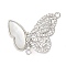 Brass Micro Pave Clear Cubic Zirconia with Natural Shell Fold Over Clasps, Cadmium Free & Nickel Free & Lead Free, Butterfly, Platinum, 19.5x22.5x10mm, Hole: 1mm & 1.4mm