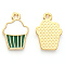 Alloy Enamel Pendants, Cupcake, Light Gold, Dark Green, 16x11x2mm, Hole: 1.4mm
