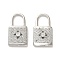 Brass Micro Pave Cubic Zirconia Pendants, Long-Lasting Plated, Lock, Platinum, 20x11x3.5mm, Hole: 6.8x5.8mm