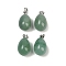 Natural Green Aventurine Pendants, Teardrop Charms, with Stainless Steel Snap on Bails, Stainless Steel Color, 23x13mm, Hole: 3x5.5mm