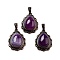 Natural Banded Agate Teardrop Pendants, Red Copper Tone Brass Charms, Dyed & Heated, 28.5x20.5x7mm, Hole: 8x5mm