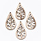 Unfinished Hollow Wood Big Pendants, Laser Cut Wood Shapes, Undyed, Teardrop, Antique White, 57~58x31x2.5mm, Hole: 2mm