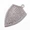 Brass Micro Pave Cubic Zirconia Pendants, Shield, Platinum, 32.5x19.5x2.5mm, Hole: 1mm