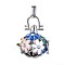 Rack Plating Brass Cage Pendants, Nickel Free, For Chime Ball Pendant Necklaces Making, with Enamel and Rhinestone, Hollow Round with Flower, Platinum, Colorful, 26.5x25x21mm, Hole: 3x8mm, Inner Measure: 17mm