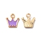 Alloy Enamel Pandants, Lead Free & Cadmium Free, Light Gold, Crown Charm, Purple, 12x11x2mm, Hole: 1.8mm