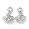 Rack Plating Brass Clear Cubic Zirconia Pendants, Long-Lasting Plated, Cadmium Free & Lead Free, with Jump Rings, Planet, Platinum, 16x12x8.5mm, Hole: 4mm